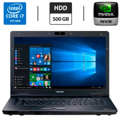 Ноутбук Toshiba Tecra A11 / 15.6" (1366x768) TN / Intel Core i7-620M (2 (4) ядра по 2.66 - 3.33 GHz) / 4 GB DDR3 / 500 GB HDD / nVidia NVS 2100M, 512MB, GDDR3, 64 bit / WebCam / VGA / DVD-ROM