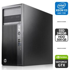 Робоча станція HP Workstation Z230 Tower / Intel Xeon E3-1240 v3 (4 (8) ядра по 3.4 - 3.8 GHz) / 16 GB DDR3 / 240 GB SSD + 500 GB HDD / nVidia GeForce GTX 650, 2 GB GDDR5, 128-bit / DVD-ROM