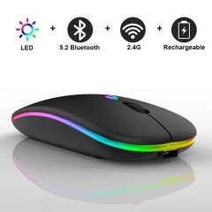 Новая беспроводная мышь / Wi-Fi 2.4 GHz + Bluetooth 5.2 / RGB подсветка / USB-заряд / черная