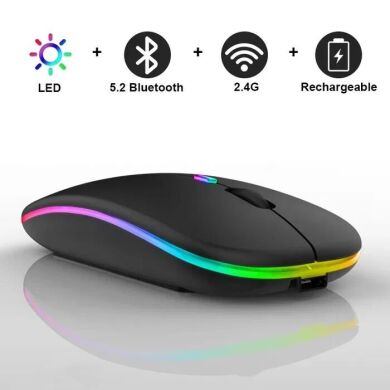 Новая беспроводная мышь / Wi-Fi 2.4 GHz + Bluetooth 5.2 / RGB подсветка / USB-заряд / черная