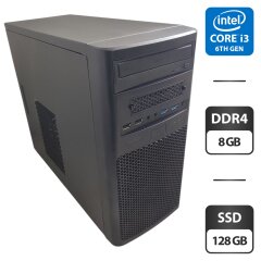 Компьютер Inter-Tech Tower / Intel Core i3-6100 (2 (4) ядра по 3.7 GHz) / 8 GB DDR4 / 128 GB SSD / Intel HD Graphics 530