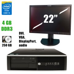 HP Compaq Elite 8100 SFF / Intel Core i5-650 (2(4) ядра по 3.2 - 3.46GHz) / 4GB DDR3 / 250GB HDD + Монитор Lenovo LT2252pwA / 22" (1680x1050) 16:10 TN WLED / DVI, VGA, DisplayPort, audio