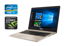 Ігровий ноутбук Б-клас ASUS N580V / 15.6" (1920x1080) IPS Touch / Intel Core i7-7700HQ (4 (8) ядра по 2.8 - 3.8 GHz) / 16 GB DDR4 / 256 GB SSD + 1000 GB HDD / nVidia GeForce GTX 1050, 4 GB GDDR5, 128-bit / WebCam / Fingerprint + Бездротова мишка