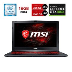 Игровой ноутбук MSI GL62M 7RDX-1096US / 15.6" (1920х1080) IPS / Intel Core i7-7700HQ (4 (8) ядра по 2.8 - 3.8 GHz) / 16 GB DDR4 / 256 GB SSD + 1000 GB HDD / nVidia GeForce GTX 1050, 2 GB GDDR5, 128-bit / WebCam / USB 3.0