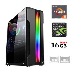 Ігровий ПК / AMD Ryzen 5 2400G (4 (8) ядра по 3.6 - 3.9 GHz) / 16 GB DDR4 / 120 GB SSD + 500 GB HDD / nVidia GeForce GTX 1070, 8 GB GDDR5, 256-bit / 500W