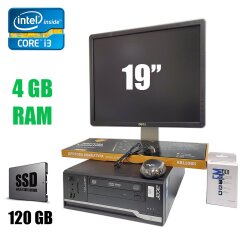 Комплект ПК: Acer X2632G&nbsp;SFF / Intel Сore i3-4130 (2(4) ядра по 3.4 GHz) / 4 GB DDR3 / NEW 120 GB SSD + Монитор Dell P1914SF / 19" (1280x1024) IPS / VGA, DVI, DP, USB + USB Wi-Fi + Кабели подключения