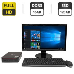 Комплект ПК: Fujitsu Esprimo Q920 USFF / Intel Core i5-4590T (4 ядра по 2.0 - 3.0 GHz) / 16 GB DDR3 / 120 GB SSD / Intel HD Graphics 4600 + Монитор BenQ GL2450-B / 24" (1920x1080) TN / VGA, DVI, HDMI + Клавиатура, мышка, кабели, блок питания