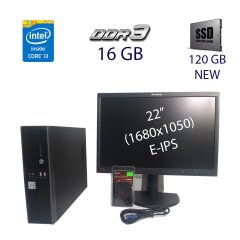 Комплект ПК Hyundai iTMC Pentino Midi Tower / Intel Core i3-4150T (2 (4) ядра по 3.0 GHz) / 16 GB DDR3 / 120 GB SSD NEW / 250W FSP Group + Монитор Lenovo ThinkVision LT2252p Wide / 22" (1680х1050) E-IPS / 1x DP, 1x DVI, 1x VGA, 1x Audio Port