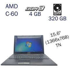 Ноутбук Asus K53U / 15.6" (1366x768) TN / AMD C-60 (2 ядра по 1.0 - 1.33 GHz) / 4 GB DDR3 / 320 GB HDD / AMD Radeon HD 6290 Graphics / WebCam