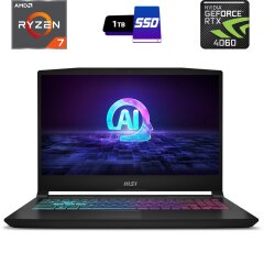 Новий ігровий ноутбук MSI Katana A15 AI B8VF-487XPL / 15.6" (1920x1080) IPS / AMD Ryzen 7 8845HS (8 (16) ядер по 3.8 - 5.1 GHz) / 16 GB DDR5 / 1000 GB SSD / nVidia GeForce RTX 4060, 8 GB GDDR6, 128-bit / WebCam