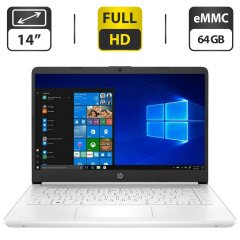 Ультрабук Б-клас HP 14-dq0002dx White / 14" (1920x1080) IPS / Intel Celeron N4020 (2 ядра по 1.1 - 2.8 GHz) / 4 GB DDR4 / 64 GB eMMC / Intel UHD Graphics 600 / WebCam / HDMI