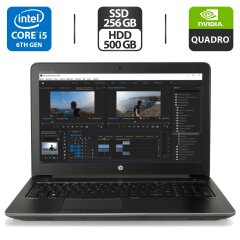 Мобильная рабочая станция HP ZBook 15 G3 / 15.6" (1600x900) TN / Intel Core i5-6440HQ (4 ядра по 2.6 - 3.5 GHz) / 16 GB DDR4 / 256 GB SSD + 500 GB HDD / nVidia Quadro M1000M, 2 GB GDDR5, 128-bit / WebCam / HDMI