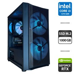 Сборка под заказ: новый игровой ПК Qube Wind Black Tower / Intel Core i3-12100F (4 (8) ядра по 3.3 - 4.3 GHz) / 16 GB DDR4 / 1000 GB SSD M.2 / nVidia GeForce RTX 3060, 12 GB GDDR6, 192-bit / HDMI / 650W