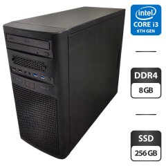 Компьютер Inter-Tech Tower / Intel Core i3-6100 (2 (4) ядра по 3.7 GHz) / 8 GB DDR4 / 256 GB SSD / Intel HD Graphics 530