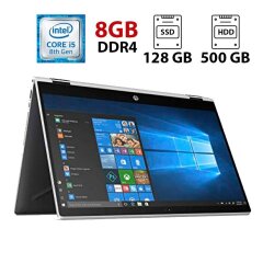 Ноутбук-трансформер Б-класс HP Pavilion x360 15-cr005wm / 15.6" (1920x1080) IPS Touch / Intel Core i5-8250U (4 (8) ядра по 1.6 - 3.4 GHz) / 8 GB DDR4 / 128 GB SSD + 500 GB HDD / WebCam / USB 3.0 / HDMI
