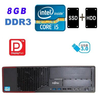 Компьютер Fujitsu Esprimo E710 SFF / Intel Core i5-3470 (4 ядра по 3.2-3.6 GHz) / 8 GB DDR3 / 120 GB SSD + 500 GB HDD / DVD-ROM 