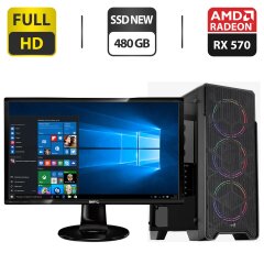 Комплект ПК: AeroCool ORE Saturn Tower / Intel Core i7-3770 (4 (8) ядра по 3.4 - 3.9 GHz) / 16 GB DDR3 / 480 GB SSD NEW / AMD Radeon RX 570, 4 GB GDDR5, 256-bit + Монитор Benq GL2460 / 24" (1920x1080) TN / VGA, DVI, HDMI + Кабели в комплекте
