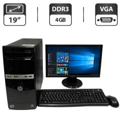 Комплект ПК: HP 500B Tower / Intel Core 2 Duo E7500 (2 ядра по 2.93 GHz) / 4 GB DDR3 / 250 GB HDD / Intel Graphics / DVD-ROM + Монитор Acer V193HQV / 19" (1366x768) TN / VGA + Клавиатура, мышка, кабели подключения