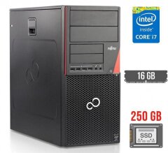 Компьютер Fujitsu Esprimo P720 E85+ Tower / Intel Core i7-4770 (4 (8) ядра по 3.4 - 3.9 GHz) / 16 GB DDR3 / 250 GB SSD / Intel HD Graphics 4600 / 280W / DisplayPort