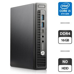 Неттоп HP EliteDesk 800 G2 Desktop Mini USFF / Intel Core i5-6500T (4 ядра по 2.5 - 3.1 GHz) / 16 GB DDR4 / NO HDD / Intel UHD Graphics 530 / VGA / Блок питания