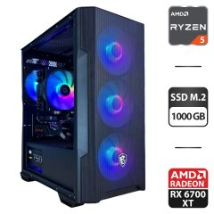 Сборка под заказ: игровой ПК MSI MAG Forge M100R Black Tower / AMD Ryzen 5 7500F (6 (12) ядер по 3.7 - 5.0 GHz) / 16 GB DDR5 / 1000 GB SSD M.2 / AMD Radeon RX 6700 XT, 12 GB GDDR6, 192-bit / 750W