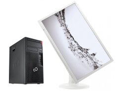 Комплект ПК: Fujitsu Esprimo P557 E85+ Tower / Intel Core i5-6400 (4 ядра по 2.7 - 3.3 GHz) / 16 GB DDR3 / 480 GB SSD / Intel HD Graphics 530 / 280W + Монитор AOC E2770PQU / 27" (1920x1080) TN / 2x 2W + клавиатура и мышь