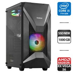 Игровой ПК: Gamdias Athena E1 Elite Tower NEW / Intel Core i5-7400 (4 ядра по 3.0 - 3.5 GHz) / 16 GB DDR4 NEW / 1000 GB SSD NEW / AMD Radeon RX Vega 56, 8 GB HBM2, 2048-bit / 500W NEW + Wi-Fi адаптер, кабели подключения