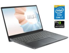 Игровой ультрбук MSI Modern 14 B11SB / 14" (1920x1080) IPS / Intel Core i7-1165G7 (4 (8) ядра по 2.8 - 4.7 GHz) / 16 GB DDR4 / 512 GB SSD / nVidia GeForce MX450, 2 GB GDDR6, 64-bit / WebCam
