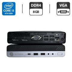 Неттоп HP EliteDesk 800 G3 Desktop Mini USFF / Intel Core i5-6500T (4 ядра по 2.5 - 3.1 GHz) / 8 GB DDR4 / 500 GB HDD / Intel UHD Graphics 630 / USB Wi-Fi / Блок питания / Windows 11 Pro