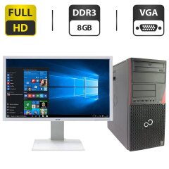 Комплект ПК: компьютер Fujitsu Esprimo P520 E85 Tower / Intel Core i5-4430 (4 ядра по 3.0 - 3.2 GHz) / 8 GB DDR3 / 500 GB HDD / Intel HD Graphics 4600 + Монитор Б-класс Acer B243HL / 24" (1920x1080) TN / VGA + Клавиатура, мышка, кабели