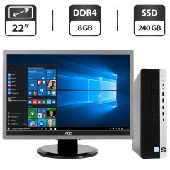 Комплект ПК: HP EliteDesk 800 G3 SFF / Intel Core i5-6500 (4 ядра по 3.2 - 3.6 GHz) / 8 GB DDR4 / 240 GB SSD / Intel HD Graphics 530 + Монитор Б-класс 22" (1680x1050) TN / VGA / Разные бренды