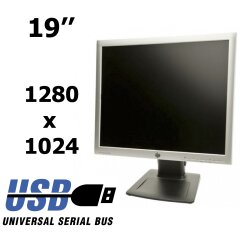 HP Compaq LA1956x / 19'' LED / 1280x1024 (5:4) / яркость 250 кд/м2 / матовое покрытие / отклик 5 мс / VESA 100x100 мм / VGA, DVI, DP, USB hub / проф. нога / 2013 г.