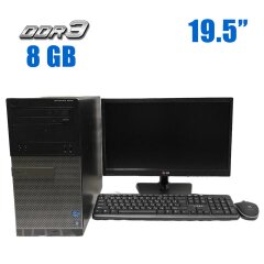 Комплект ПК: Dell OptiPlex 3010 Tower / Intel Core i3-3220 (2 (4) ядра по 3.3 GHz) / 8 GB DDR3 / 250 GB HDD / Intel HD Graphics 2500 + Монитор Б-класс LG Flatron 20EN33SS-B / 19.5" (1600x900) TN / VGA + Клавиатура и мышь NEW + Кабели 