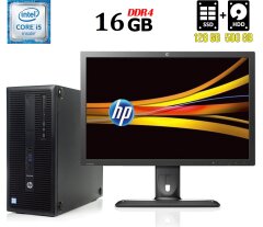 Комплект ПК: HP EliteDesk 800 G2 Tower / Intel Core i5-6500 (4 ядра по 3.2 - 3.6 GHz) / 16 GB DDR4 / 128 GB SSD + 500 GB HDD / Intel HD Graphics 530 + Монитор HP ZR2440w / 24" (1920x1200) E-IPS / DVI, DisplayPort, HDMI, USB + кабели, мышка и клавиатура