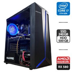 Компьютер Everest 8800 ARGB Black Tower / Intel Core i7-2600 (4 (8) ядра по 3.4 - 3.8 GHz) / 16 GB DDR3 / 240 GB SSD + 500 GB HDD / AMD Radeon RX 580, 8 GB GDDR5, 256-bit / 400W