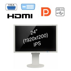Монитор Б класс NEC EA244WMi / 24" (1920x1200) IPS / 1x DP, 1x VGA, 1x DVI, 1x HDMI, 1x Audio Port Combo, USB-Hub / Встроенные колонки 2x 1W / Без подставки