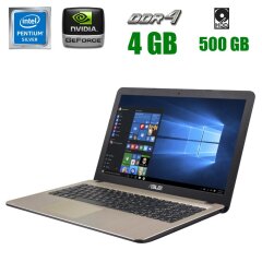 Ноутбук Asus X540M / 15.6" (1920x1080) TN / Intel Pentium Silver N5000 (4 ядра по 1.1 - 2.7 GHz) / 4 GB DDR4 / 500 GB HDD / nVidia Geforce MX110, 2 GB GDDR5, 64-bit / WebCam 