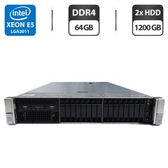 Сервер HP ProLiant DL380 Gen9 (18x 2.5 SFF) 2U Rack / 2x Intel Xeon E5-2667 v3 (8 (16) ядра по 3.2 - 3.6 GHz) / 64 GB DDR4 / 2x 1200 GB HDD (SAS) / RAID HP Smart Array P440ar / 2x 500W