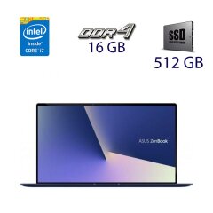 Ультрабук Asus Zenbook UX533F Blue / 15.6" (1920x1080) IPS / Intel Core i7-8565U (4 (8) ядра по 1.8 - 4.6 GHz) / 16 GB DDR4 / 512 GB SSD / nVidia GeForce GTX 1050 Max-Q, 4 GB GDDR5, 128-bit / WebCam / HDMI
