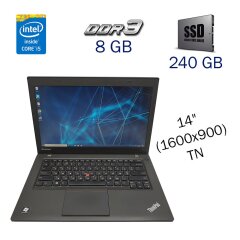 Ультрабук Lenovo ThinkPad T440 / 14" (1600x900) TN / Intel Core i5-4300U (2 (4) ядра по 1.9 - 2.9 GHz) / 8 GB DDR3 / 240 GB SSD / NO WebCam / DVD-ROM