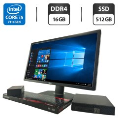 Комплект ПК: неттоп Dell OptiPlex 7050 Micro USFF / Intel Core i5-7500T (4 ядра по 2.7 - 3.3 GHz) / 16 GB DDR4 / 512 GB SSD / Intel HD Graphics 630 + Монитор 24" (1920x1080) TN / Разные бренды