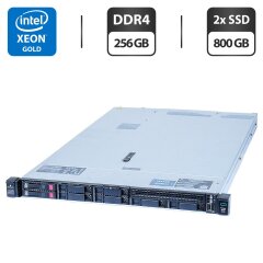 Сервер HP ProLiant DL360 Gen10 1U Rack / 2x Intel Xeon Gold 6152 (22 (44) ядра по 2.1 - 3.7 GHz) / 256 GB DDR4 / 2x 800 GB SSD (SAS) / Smart Array P408i-a SR Gen10 Controller / 2x 500W