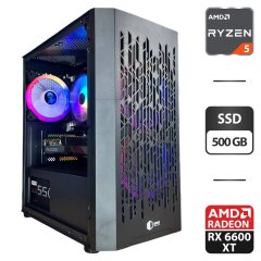 Збірка під замовлення: ігровий ПК MSI MAG Forge M100R Black Tower / AMD Ryzen 5 5500 (6 (12) ядер по 3.6 - 4.2 GHz) / 16 GB DDR4 / 500 GB SSD / AMD Radeon RX 6600 XT, 8 GB GDDR6, 128-bit / 550W