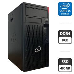 Компьютер Fujitsu Esprimo P758 E85 Tower / Intel Core i5-8400 (6 ядер по 2.8 - 4.0 GHz) / 8 GB DDR4 / 480 GB SSD / Intel UHD Graphics 630
