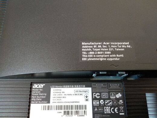 Монитор Acer V206HQL / 19.5" (1600x900) TN / VGA, DVI 