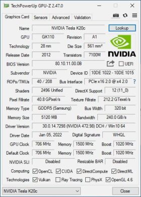 Дискретная видеокарта nVidia Tesla K20c, 5 GB GDDR5, 320-bit