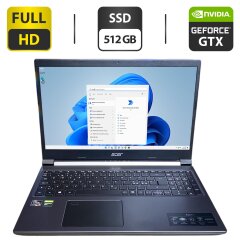 Игровой ноутбук Acer Aspire 7 A715 / 15.6" (1920x1080) IPS / AMD Ryzen 5 5500U (6 (12) ядер по 2.1 - 4.0 GHz) / 8 GB DDR4 / 512 GB SSD / nVidia GeForce GTX 1650, 4 GB GDDR5, 128-bit / WebCam