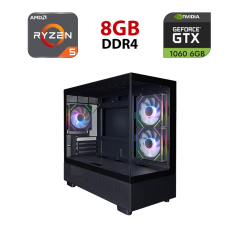 Ігровий ПК FORSAGE Mi5-BK-2FC7R-1FC7 Black Tower / AMD Ryzen 5 5500 (6 (12) ядер по 3.6 - 4.2 GHz) / 8 GB DDR4 / 480 GB SSD / nVidia GeForce GTX 1060, 6 GB GDDR5, 192-bit