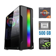 Игровой ПК Tower / AMD Ryzen 5 5500 (6 (12) ядер по 3.6 - 4.2 GHz) / 16 GB DDR4 / 500 GB SSD / nVidia GeForce GTX 1070 Ti, 8 GB GDDR5, 256-bit
