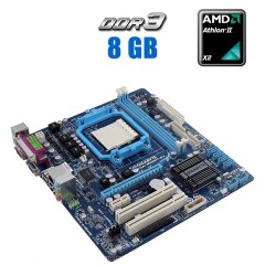 Комплект: Материнская плата Gigabyte GA-M68MT-D3 / AM3 / AMD Athlon II X2 250 (2 ядра по 3.0 GHz) / 8 GB DDR3 + Кулер